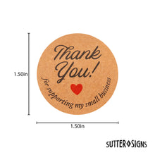 Load image into Gallery viewer, Bulk Case of 50 Sets - 1000pcs Thank You for Supporting Our Small Business Stickers, 1.5&quot; Diameter Kraft Stickers, 500 per Roll (Pack of 2)