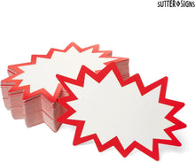 Load image into Gallery viewer, Bulk Case of 60 Sets - Starburst Signs with Stickers 300pcs | 150pcs Cards &amp; 150pcs Sticker Dots. Assorted Sizes 2x3, 3x5, 4x6 inch (White)