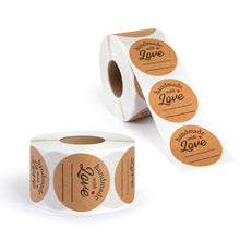 Load image into Gallery viewer, Bulk Case of 50 Sets - 1000pcs Handmade with Love Stickers, 1.5&quot; Diameter Kraft Labels, 500 Stickers per Roll (Pack of 2)
