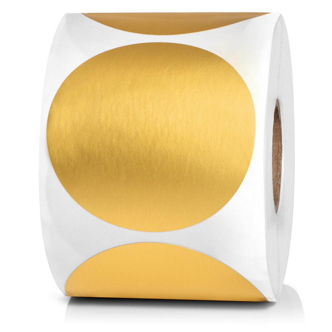 Bulk Case of 100 Rolls - 500pcs Gold Dot Stickers 2 inch Diameter Roll