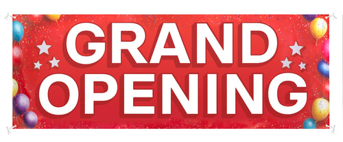 Bulk Case of 100 Signs - Grand Opening Banner, 3' x 8' Now Open Sign for Business, Shop, Polyester Banner with Grommets, Rope Included for Easy Installation