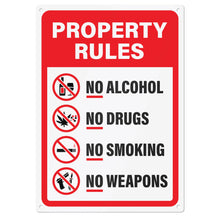 Load image into Gallery viewer, Bulk Case of 60 Signs - No Alcohol No Drugs No Smoking No Weapons | Property Rules Sign 10x14 Inch Rust-free Aluminum