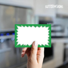 Load image into Gallery viewer, Bulk Case of 100 Sets - Sale Signs for Retail Stores 50pcs, 3.5" x 5.5" | Green Starburst Paper Card Price Tags for Yard Sale, Garage Sale