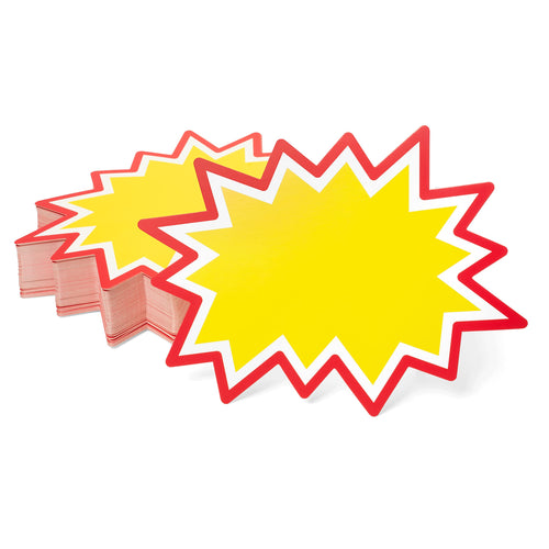 Bulk Case of 66 Sets - Starburst Signs with Stickers 100pcs | 50pcs Price Sign Cards & 50pcs Strong Sticker Dots. 6x8 inch (Yellow)