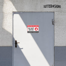 Load image into Gallery viewer, Bulk Case of 200 Sets - Restricted Area Do Not Enter Stickers, Authorized Personnel Only Signs, Self Adhesive Weatherproof Vinyl Stickers, Red/Black/White, 10" x 7" - Pack of 2