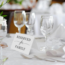 Load image into Gallery viewer, Bulk Case of 100 Sets - Reserved For Family Seating Signs 20 Pack | Elegant 3" x 4" Reserved Table Signs for Wedding Reception Restaurant Party