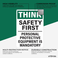 Load image into Gallery viewer, Bulk Case of 60 Signs - Safety First Workplace Sign | Personal Protective Equipment Required Workplace Safety Sign, 10x14 Inch Rust-free Aluminum