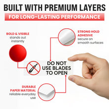 Load image into Gallery viewer, Bulk Case of 100 Sets - 250pcs Do Not Use Blade to Open Stickers 1.5" x 5", Shipping Receiving Labels, Do Not Use Sharp Objects to Open Box