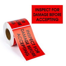 Load image into Gallery viewer, Bulk Case of 20 Rolls - 300pcs Inspect for Damages Before Accepting Labels for Shipping Receiving, 3" x 5" Bright Red Perforated Stickers