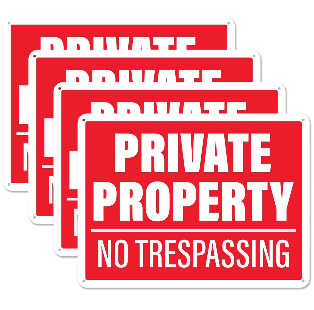 Bulk Case of 83 Sets - Private Property No Trespassing Sign (4 Pack) 12x9 inches