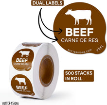 Load image into Gallery viewer, Bulk Case of 100 Sets - Beef Food Labels 500 pcs | 1" Dot Bold Sticker Labels for Party Buffet, Delis, Sandwich Shops, Food Containers