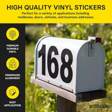 Load image into Gallery viewer, Bulk Case of 50 Sets - Black Vinyl Numbers 6 Inch 0-9 (2 Sets) - Weatherproof Peel and Stick Adhesive Number Stickers