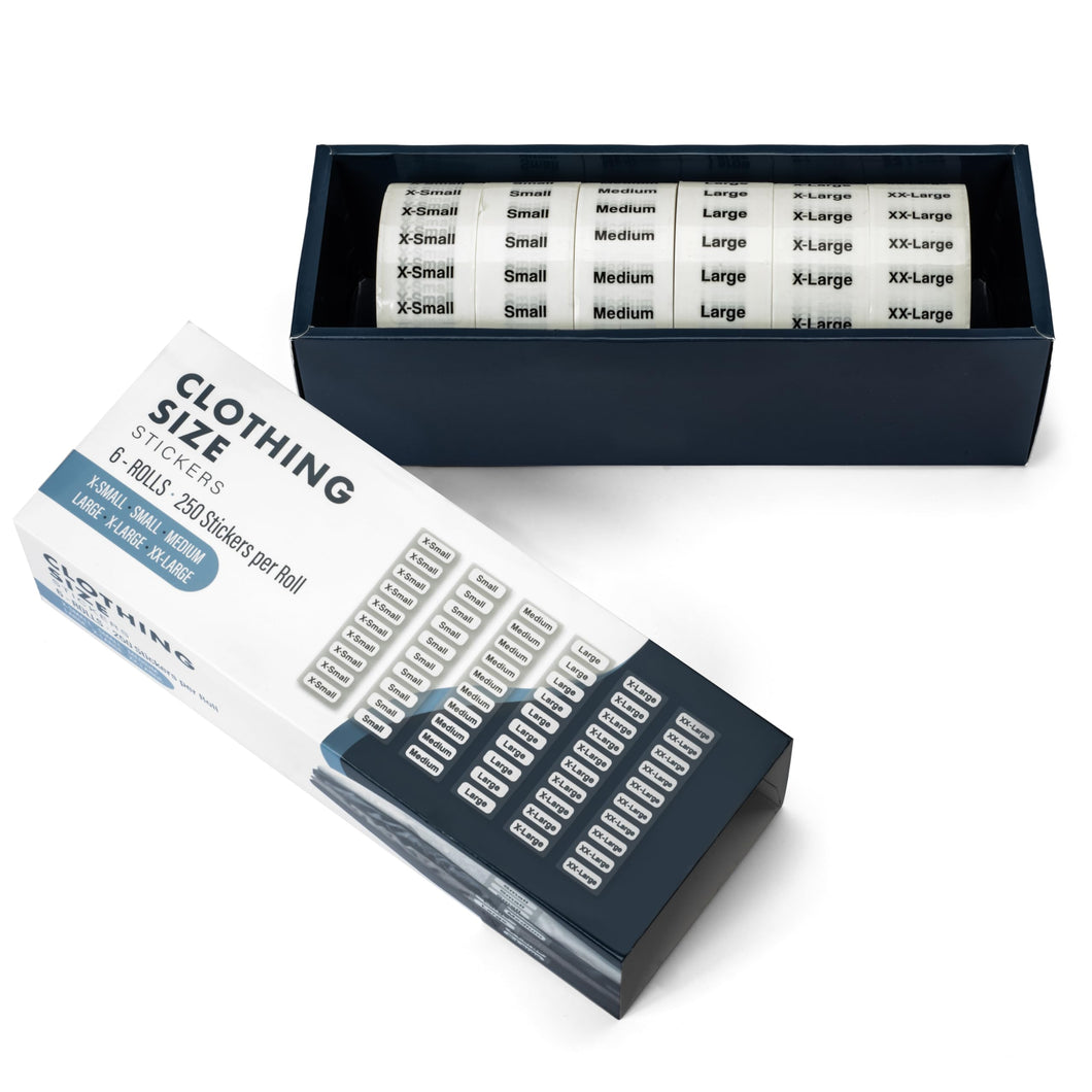 Bulk Case of 20 Sets - 1500pcs Clothing Size Strip Labels Box Set, 1.25