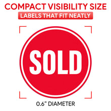 Load image into Gallery viewer, Bulk Case of 100 Rolls - 500pcs SOLD Stickers 0.6" for Yard Sale, Garage Sale, Auction, Retail, Inventory, Bright Red Stickers