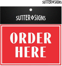Load image into Gallery viewer, Bulk Case of 250 Sets - Order Here Pick Up Here Sign Stickers Set | Coffee Bar, Food Truck, Ice Cream Shop, Store Display and Decor Signs. Outdoor Rated Vinyl Decals, 8" x 12"