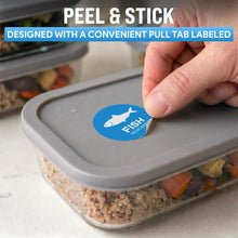 Load image into Gallery viewer, Bulk Case of 100 Rolls - Fish Food Labels 500 pcs, 1" Dot Bold Sticker Labels for Party Buffet, Delis, Sandwich Shops, Food Containers