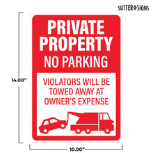 Load image into Gallery viewer, Bulk Case of 60 Signs - Private Property No Parking Sign | Violators Will Be Towed Do Not Park Here Sign, 10x14 Inch Rust-free Aluminum