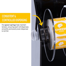 Load image into Gallery viewer, Bulk Case of 12 Sets - Roll Label Dispenser for Sticker Labels | Thick Durable Acrylic Sticker Roll Holder with Spacer Discs