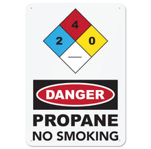 Load image into Gallery viewer, Bulk Case of 50 Sets - Danger Propane No Smoking Aluminum Sign, 10x7, Rust-free Aluminum Sign with Pre-drilled Mounting Holes by Sutter Signs