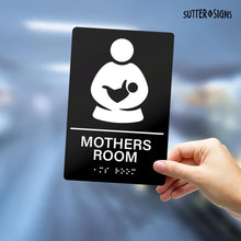 Load image into Gallery viewer, Bulk Case of 100 Sets - Mother's Room Sign with Braille, Self-Adhesive Plastic for Nursing Lactation Breastfeeding Room, 6" x 9", Black/White, ABS Plastic