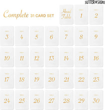 Load image into Gallery viewer, Bulk Case of 20 Sets - Wedding Table Numbers 1-30 Gold Card Holders Set | Elegant Table Seating Signs for Wedding Receptions