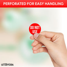 Load image into Gallery viewer, Bulk Case of 100 Rolls - 500pcs Do Not Use Sticker Roll, 1.5" Diameter Stickers, Perforated Removable Adhesive Stickers for Inventory, Out of Order