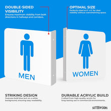 Load image into Gallery viewer, Bulk Case of 50 Sets - 2pcs Men's &amp; Women's Restroom Projecting Signs | Double Sided Wall Mount Signs, 6" x 6"