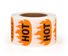 Load image into Gallery viewer, Bulk Case of 100 Rolls - Hot Flame Stickers (500pcs), Spicy Food &amp; Rave Decals 1.6"x1.2"