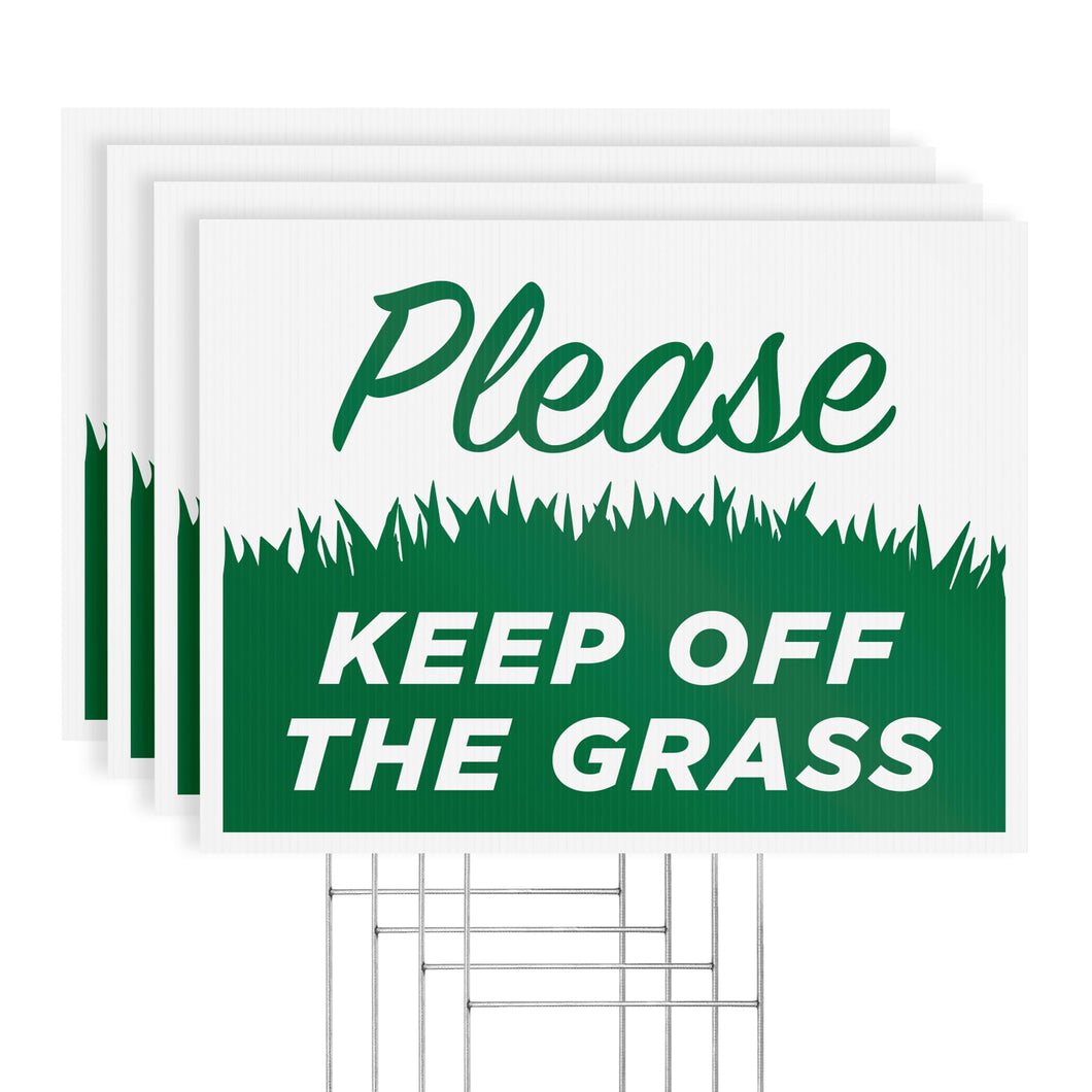 Bulk Case of 14 Sets - Keep Off Grass Yard Signs with H-Frame Stakes, 17