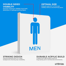 Load image into Gallery viewer, Bulk Case of 100 Sets - Men's Restroom Projecting Sign | Double Sided Mens Room Wall Sign, 6" x 6"