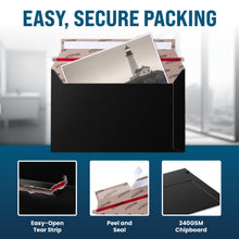Load image into Gallery viewer, Bulk Case of 20 Sets - 50pcs Card Shipping Envelopes, 340gsm Tear Seal Mailers 7" x 4.35" - Black, Ultra-Rigid 340gsm Protection, Fast Tear-Strip Seal, Fits Toploaders &amp; Semi-Rigids, Sleek Matte Black Finish