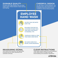 Load image into Gallery viewer, Bulk Case of 250 Sets - 6pcs Employee Hand Wash Sign Stickers | Handwashing Guide Safety Signs for Workplace, Restaurant and Business Restrooms