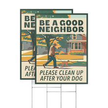 Load image into Gallery viewer, Bulk Case of 50 Sets - 2pk Clean Up After Your Dog Signs | No Dog Poop Signs for Yard Lawn | Corrugated Plastic with H-Frame Metal Stakes, 9&quot; x 12&quot;