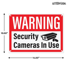 Load image into Gallery viewer, Bulk Case of 63 Sets - Security Cameras in Use Sign, Plastic Video Surveillance Warning Signs, 10&quot; x 14&quot; with Mounting Holes (Pack of 4)
