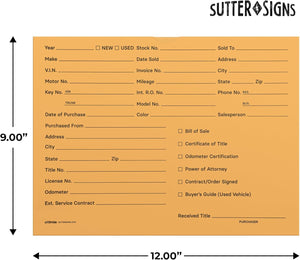Bulk Case of 10 Sets - Vehicle Deal Envelopes 100 ct, 9" x 12"