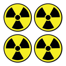 Load image into Gallery viewer, Bulk Case of 250 Sets - Nuclear Radiation Warning Symbol Stickers - Individually Die-Cut - 3-Inch Diameter (Pack of 4 Decals)