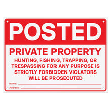 Load image into Gallery viewer, Bulk Case of 50 Signs - Posted Private Property Metal Sign | Heavy Duty Aluminum No Trespassing No Hunting Fishing Trapping Sign with Fence Mounting Holes, Large 14" x 10"