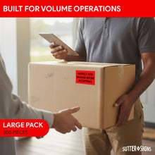 Load image into Gallery viewer, Bulk Case of 20 Rolls - 300pcs Inspect for Damages Before Accepting Labels for Shipping Receiving, 3" x 5" Bright Red Perforated Stickers