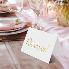 Load image into Gallery viewer, Bulk Case of 150 Sets - Reserved Table Signs for Wedding 20 Pack | Elegant Gold Place Cards Reserved for Family at Wedding Reception Restaurant Party