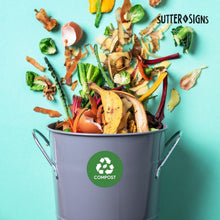 Load image into Gallery viewer, Bulk Case of 250 Sets - Sutter Signs 3pk Compost Stickers for Trash Can | 4" Weatherproof Waste Management Label Sign Decals for Garbage Cans, Yard Waste, and Outdoor Compost Bins