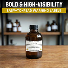 Load image into Gallery viewer, Bulk Case of 50 Rolls - 500pcs Prop 65 Warning Stickers, 1" x 2" Perforated Safety Labels for Shipping Receiving Prop 65 California Warning Labels