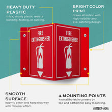 Load image into Gallery viewer, Bulk Case of 50 Sets - 3D Fire Extinguisher Sign 2-Pack | Projecting Wall Mount Fire Safety Sign, 6&quot; x 8&quot; x 4&quot;