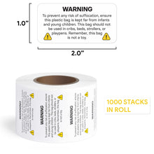 Load image into Gallery viewer, Bulk Case of 50 Sets - 1000pcs Suffocation Warning Labels, Suffocation Safety Stickers for Packing Shipping, 1" x 2"