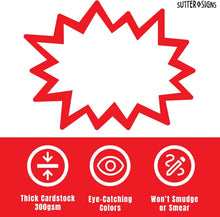 Load image into Gallery viewer, Bulk Case of 66 Sets - Starburst Signs with Stickers 100pcs | 50pcs Cards &amp; 50pcs Sticker Dots. 6x8 inch (White)