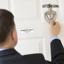 Load image into Gallery viewer, Bulk Case of 250 Sets - 2pk Please Knock &amp; Wait Before Entering Door Sign Decals, 5" x 2" (White)