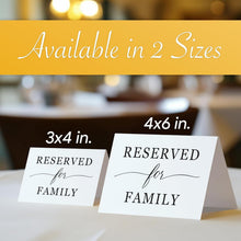 Load image into Gallery viewer, Bulk Case of 100 Sets - Reserved For Family Seating Signs 20 Pack | Elegant 3" x 4" Reserved Table Signs for Wedding Reception Restaurant Party