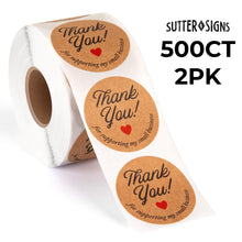 Load image into Gallery viewer, Bulk Case of 50 Sets - 1000pcs Thank You for Supporting Our Small Business Stickers, 1.5&quot; Diameter Kraft Stickers, 500 per Roll (Pack of 2)
