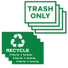 Load image into Gallery viewer, Bulk Case of 100 Sets - 4pc Recycle Stickers + 4pc Trash Stickers | Weatherproof Vinyl Sticker Recycling Signs for Trash Bins, 7&quot; x 10&quot;