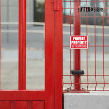 Load image into Gallery viewer, Bulk Case of 83 Sets - Private Property No Trespassing Sign (4 Pack) 12x9 inches