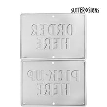 Load image into Gallery viewer, Bulk Case of 100 Sets - Order Here Pick Up Here Aluminum Sign Set, Coffee Bar, Food Truck, Ice Cream Shop, Store Display and Decor Signs. Aluminum Signs, 11" x 8.3"